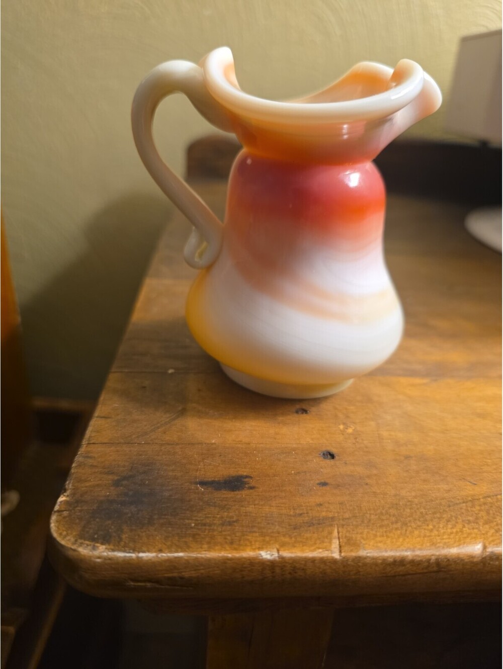 Kanawha Art Glass Mini Pitcher White Pink  Swirl Slag Glass